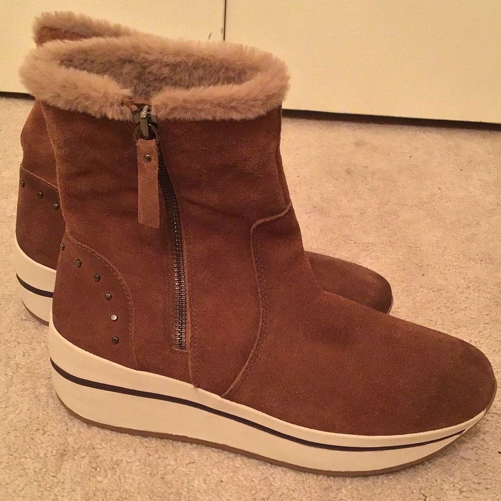 Carmela Cozy Brown Suede Platform Boots with Faux Fur Trim